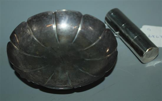 Irish silver 3-section cylinder wafer box (Dublin 1849) & a silver scalloped dish